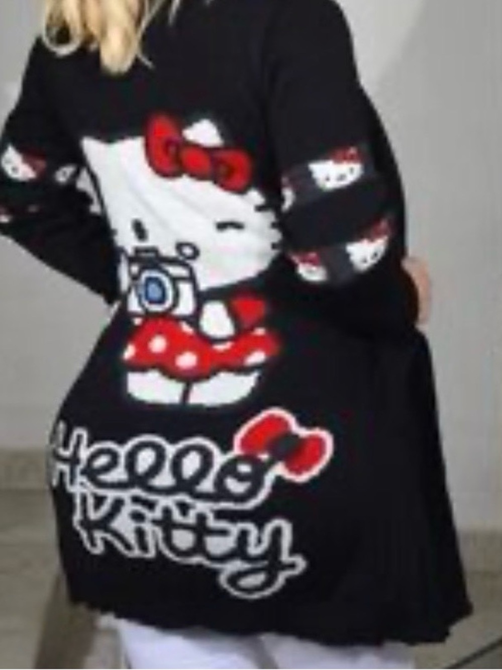 Hello Kitty Black Cardigan with Red and White Motif